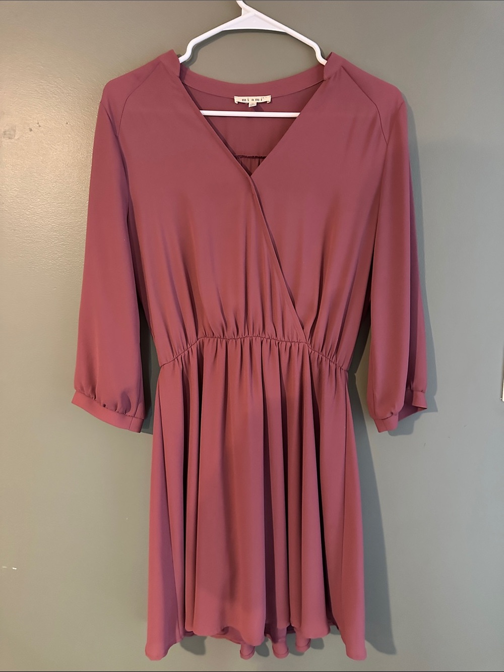 Miami Rosewood-Pink V-Neck Long Sleeve Dress